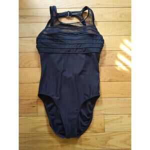 Jantzen Black One Piece Swimsuit Pleated Bust Vintage Style Classic Size 12L